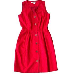 The Limited 4 Red Cotton Lined V-Neck Sleeveless Button-Front Shirt Dress 81M